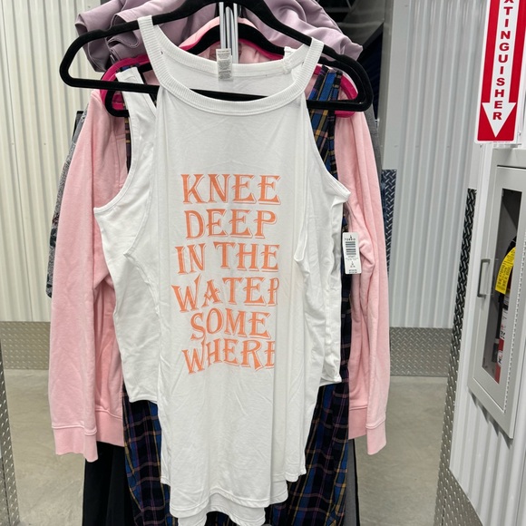 Tops - “Knee Deep in the Water Somewhere” High Neck Cotton Halter Top, White | size XXL